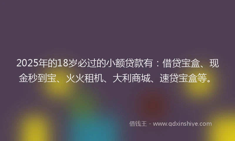 2025年的18岁必过的小额贷款有：借贷宝盒、现金秒到宝、火火租机、大利商城、速贷宝盒等。