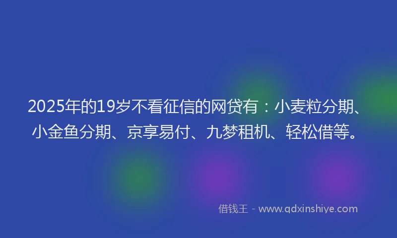 2025年的19岁不看征信的网贷有：小麦粒分期、小金鱼分期、京享易付、九梦租机、轻松借等。