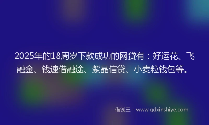 2025年的18周岁下款成功的网贷有：好运花、飞融金、钱速借融途、紫晶信贷、小麦粒钱包等。