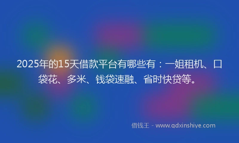 2025年的15天借款平台有哪些有：一姐租机、口袋花、多米、钱袋速融、省时快贷等。