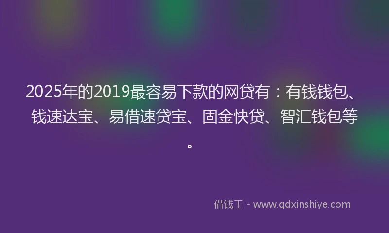 2025年的2019最容易下款的网贷有：有钱钱包、钱速达宝、易借速贷宝、固金快贷、智汇钱包等。
