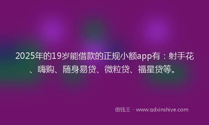 2025年的19岁能借款的正规小额app有：射手花、嗨购、随身易贷、微粒贷、福星贷等。