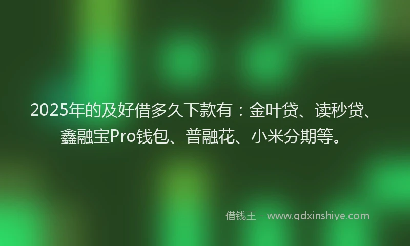 2025年的及好借多久下款有：金叶贷、读秒贷、鑫融宝Pro钱包、普融花、小米分期等。