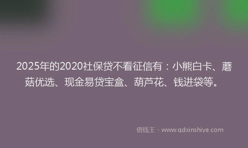 2025年的2020社保贷不看征信有：小熊白卡、蘑菇优选、现金易贷宝盒、葫芦花、钱进袋等。