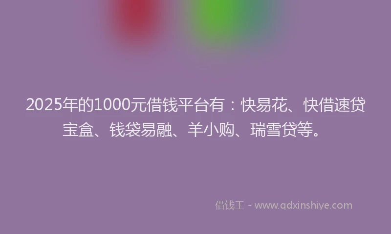 2025年的1000元借钱平台有：快易花、快借速贷宝盒、钱袋易融、羊小购、瑞雪贷等。