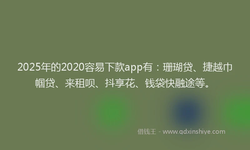 2025年的2020容易下款app有：珊瑚贷、捷越巾帼贷、来租呗、抖享花、钱袋快融途等。