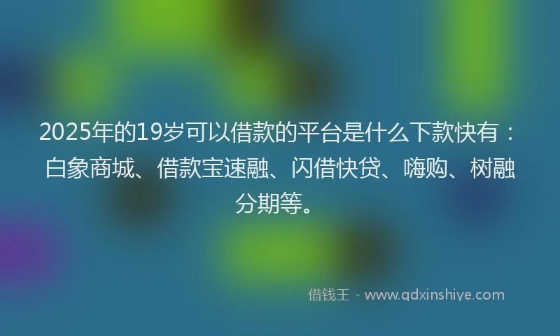 2025年的19岁可以借款的平台是什么下款快有：白象商城、借款宝速融、闪借快贷、嗨购、树融分期等。