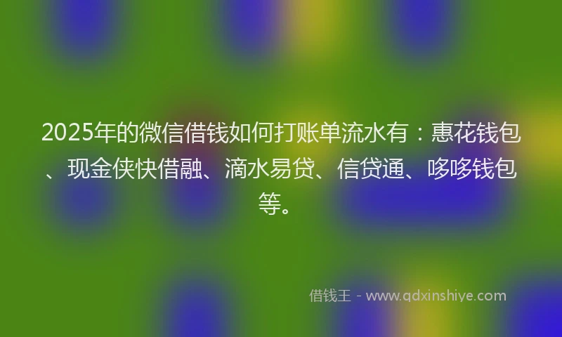 2025年的微信借钱如何打账单流水有：惠花钱包、现金侠快借融、滴水易贷、信贷通、哆哆钱包等。