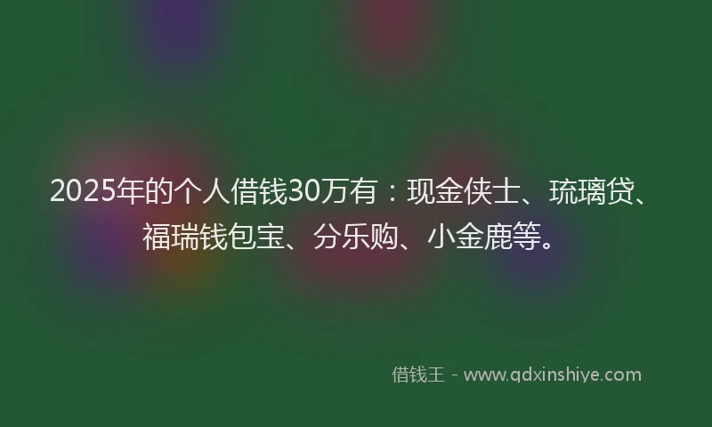 2025年的个人借钱30万有：现金侠士、琉璃贷、福瑞钱包宝、分乐购、小金鹿等。