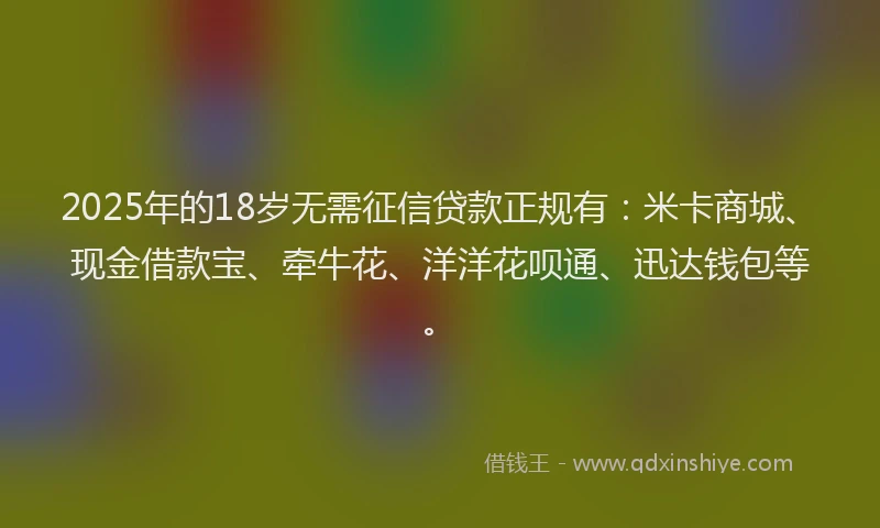 2025年的18岁无需征信贷款正规有：米卡商城、现金借款宝、牵牛花、洋洋花呗通、迅达钱包等。