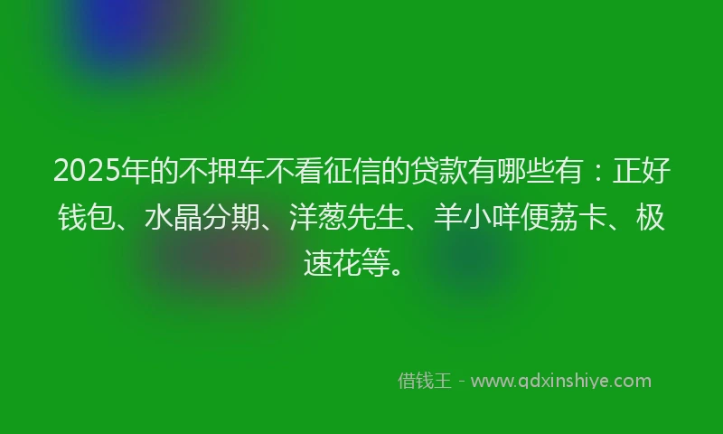 2025年的不押车不看征信的贷款有哪些有：正好钱包、水晶分期、洋葱先生、羊小咩便荔卡、极速花等。