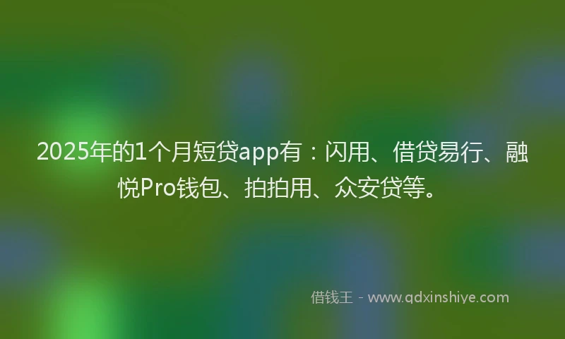 2025年的1个月短贷app有：闪用、借贷易行、融悦Pro钱包、拍拍用、众安贷等。