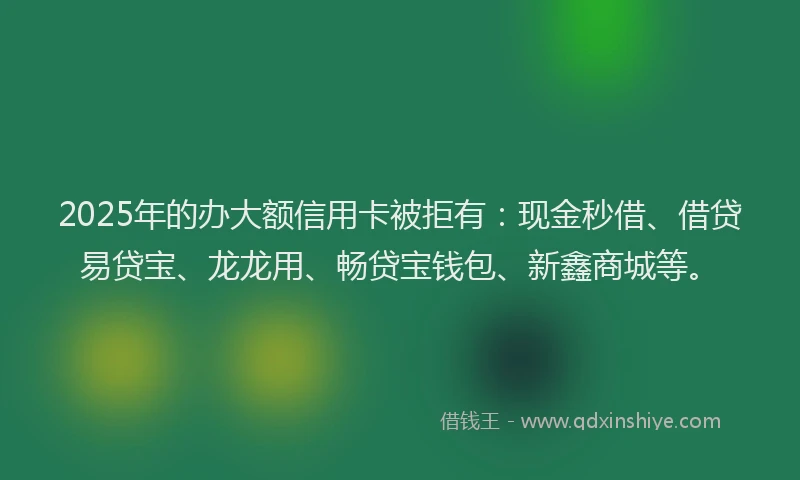 2025年的办大额信用卡被拒有：现金秒借、借贷易贷宝、龙龙用、畅贷宝钱包、新鑫商城等。