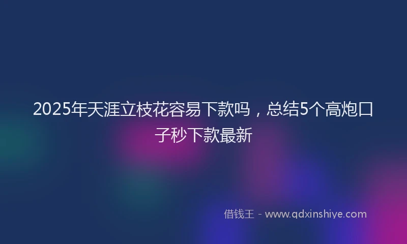 2025年天涯立枝花容易下款吗，总结5个高炮口子秒下款最新