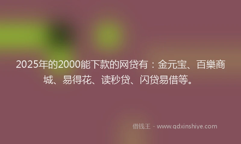 2025年的2000能下款的网贷有：金元宝、百樂商城、易得花、读秒贷、闪贷易借等。