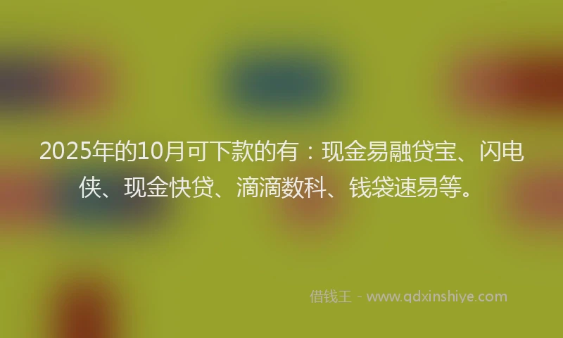 2025年的10月可下款的有：现金易融贷宝、闪电侠、现金快贷、滴滴数科、钱袋速易等。