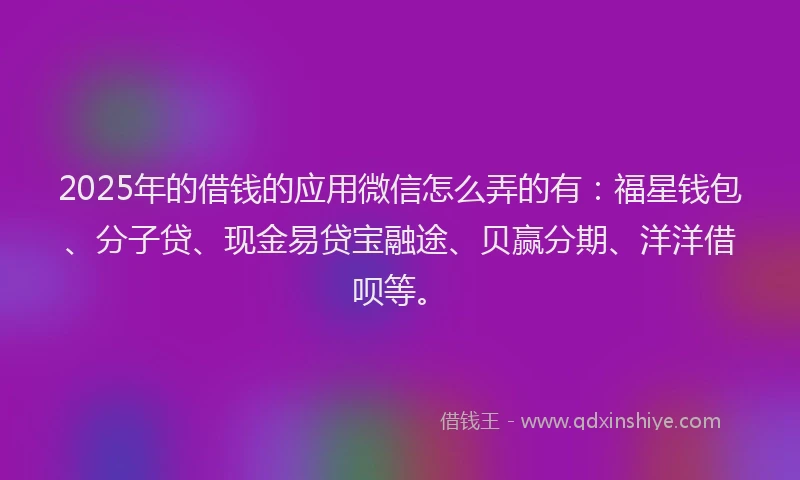 2025年的借钱的应用微信怎么弄的有：福星钱包、分子贷、现金易贷宝融途、贝赢分期、洋洋借呗等。