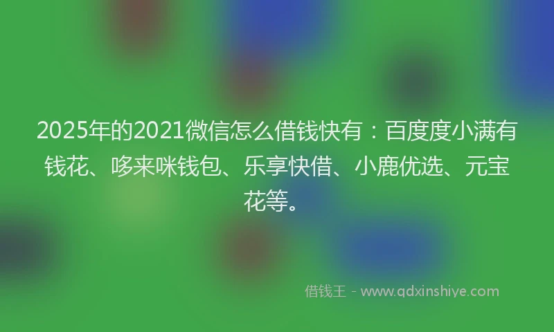 2025年的2021微信怎么借钱快有：百度度小满有钱花、哆来咪钱包、乐享快借、小鹿优选、元宝花等。