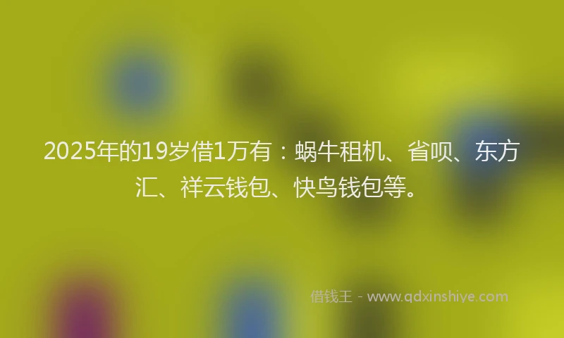 2025年的19岁借1万有：蜗牛租机、省呗、东方汇、祥云钱包、快鸟钱包等。