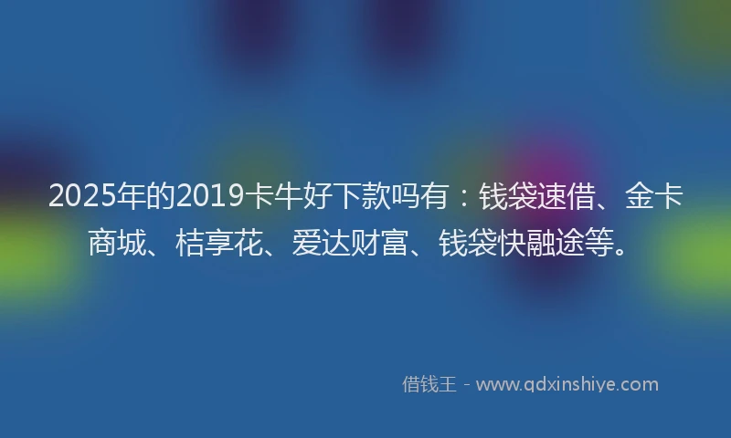 2025年的2019卡牛好下款吗有：钱袋速借、金卡商城、桔享花、爱达财富、钱袋快融途等。
