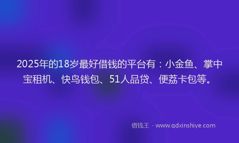2025年的18岁最好借钱的平台有：小金鱼、掌中宝租机、快鸟钱包、51人品贷、便荔卡包等。