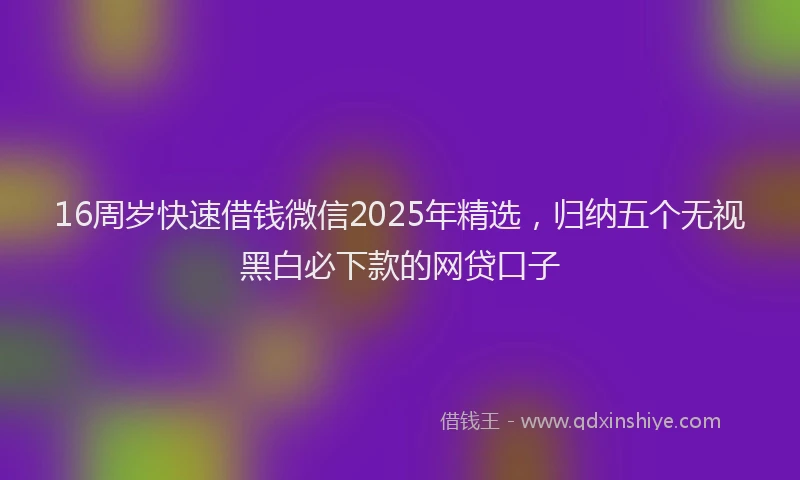 16周岁快速借钱微信2025年精选，归纳五个无视黑白必下款的网贷口子