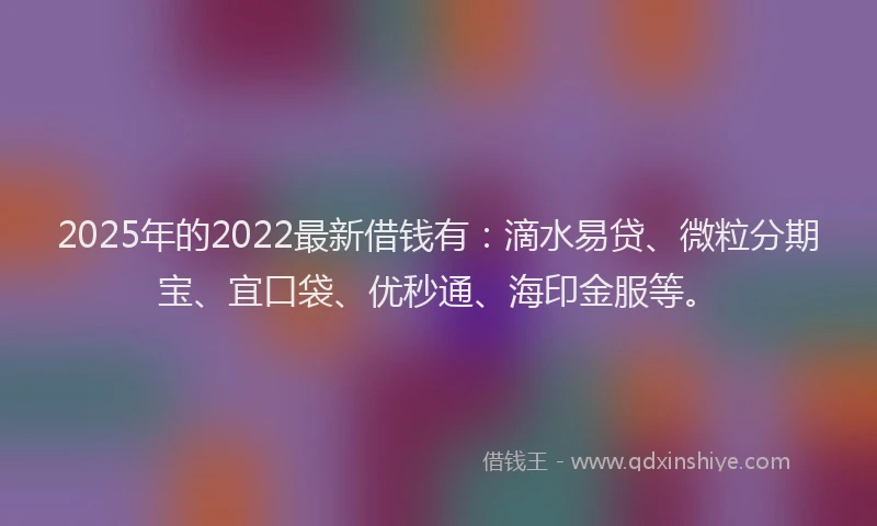 2025年的2022最新借钱有：滴水易贷、微粒分期宝、宜口袋、优秒通、海印金服等。