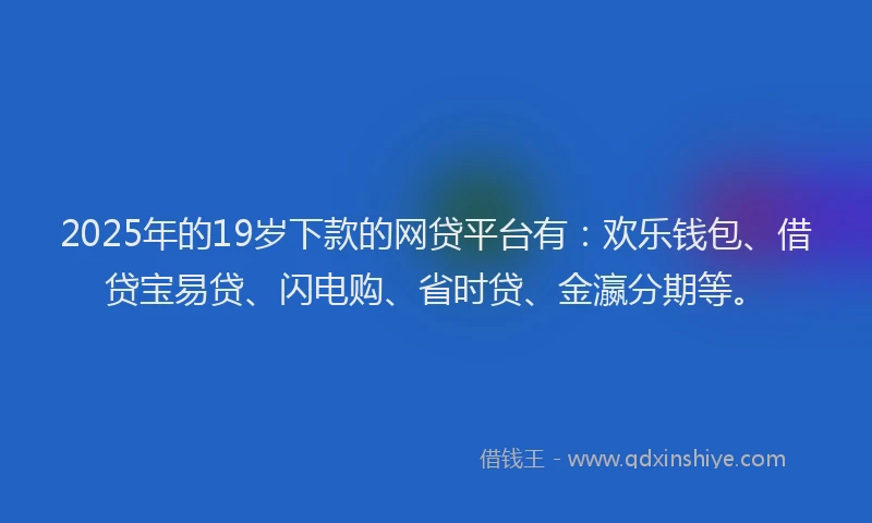 2025年的19岁下款的网贷平台有：欢乐钱包、借贷宝易贷、闪电购、省时贷、金瀛分期等。