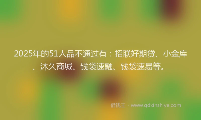 2025年的51人品不通过有：招联好期贷、小金库、沐久商城、钱袋速融、钱袋速易等。