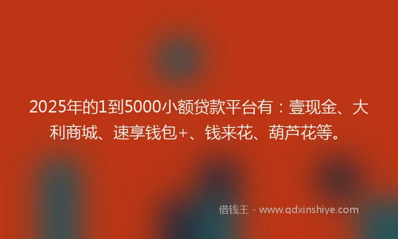 2025年的1到5000小额贷款平台有：壹现金、大利商城、速享钱包+、钱来花、葫芦花等。