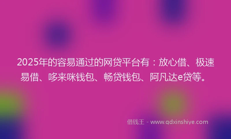 2025年的容易通过的网贷平台有：放心借、极速易借、哆来咪钱包、畅贷钱包、阿凡达e贷等。