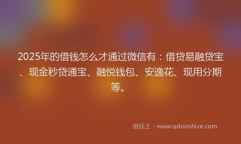2025年的借钱怎么才通过微信有：借贷易融贷宝、现金秒贷通宝、融悦钱包、安逸花、现用分期等。