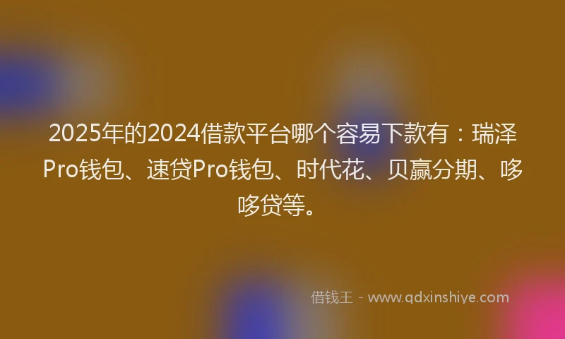 2025年的2024借款平台哪个容易下款有：瑞泽Pro钱包、速贷Pro钱包、时代花、贝赢分期、哆哆贷等。