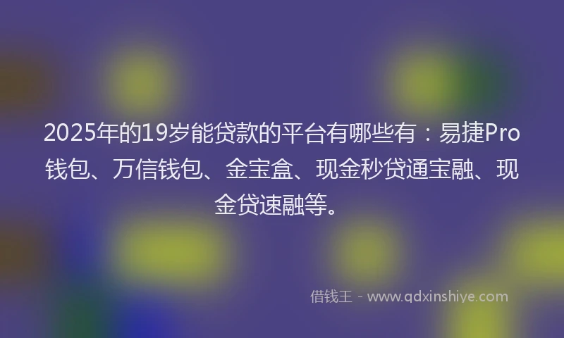 2025年的19岁能贷款的平台有哪些有：易捷Pro钱包、万信钱包、金宝盒、现金秒贷通宝融、现金贷速融等。