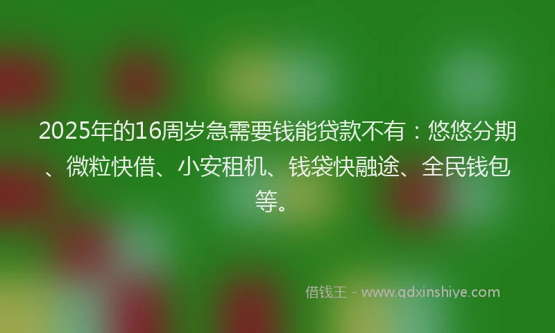 2025年的16周岁急需要钱能贷款不有：悠悠分期、微粒快借、小安租机、钱袋快融途、全民钱包等。