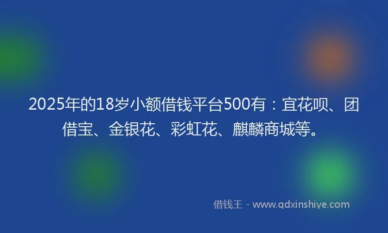 2025年的18岁小额借钱平台500有：宜花呗、团借宝、金银花、彩虹花、麒麟商城等。