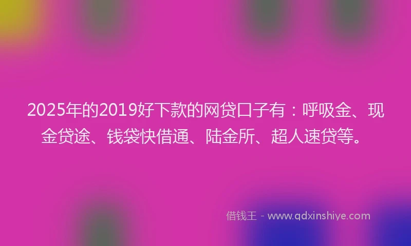 2025年的2019好下款的网贷口子有：呼吸金、现金贷途、钱袋快借通、陆金所、超人速贷等。