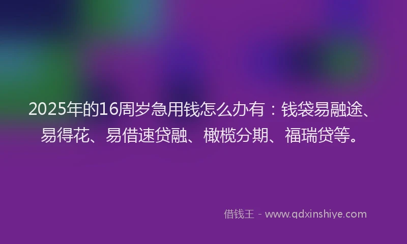 2025年的16周岁急用钱怎么办有：钱袋易融途、易得花、易借速贷融、橄榄分期、福瑞贷等。