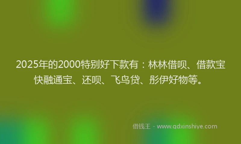 2025年的2000特别好下款有：林林借呗、借款宝快融通宝、还呗、飞鸟贷、彤伊好物等。