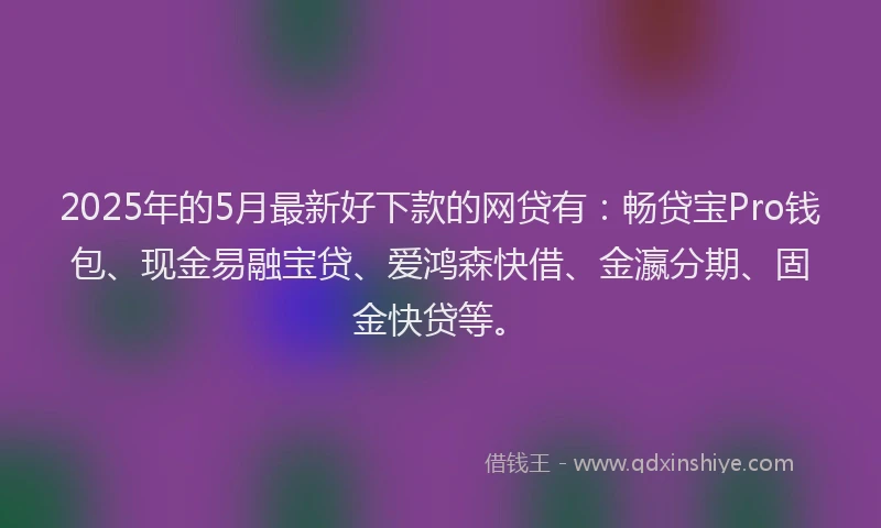 2025年的5月最新好下款的网贷有：畅贷宝Pro钱包、现金易融宝贷、爱鸿森快借、金瀛分期、固金快贷等。