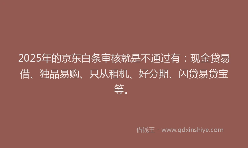 2025年的京东白条审核就是不通过有：现金贷易借、独品易购、只从租机、好分期、闪贷易贷宝等。