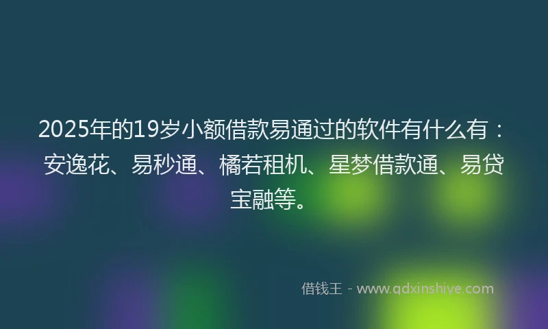 2025年的19岁小额借款易通过的软件有什么有：安逸花、易秒通、橘若租机、星梦借款通、易贷宝融等。