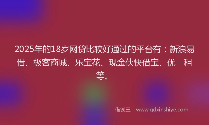 2025年的18岁网贷比较好通过的平台有：新浪易借、极客商城、乐宝花、现金侠快借宝、优一租等。
