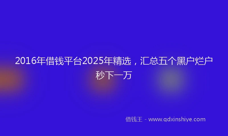 2016年借钱平台2025年精选，汇总五个黑户烂户秒下一万