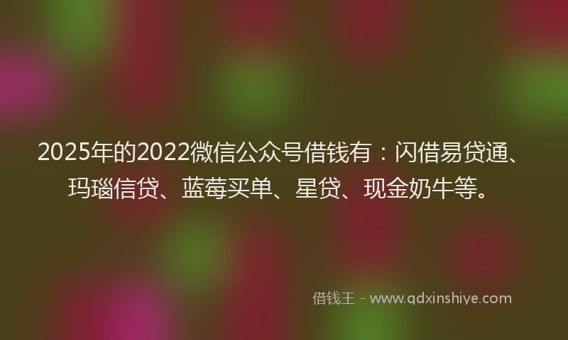 2025年的2022微信公众号借钱有：闪借易贷通、玛瑙信贷、蓝莓买单、星贷、现金奶牛等。