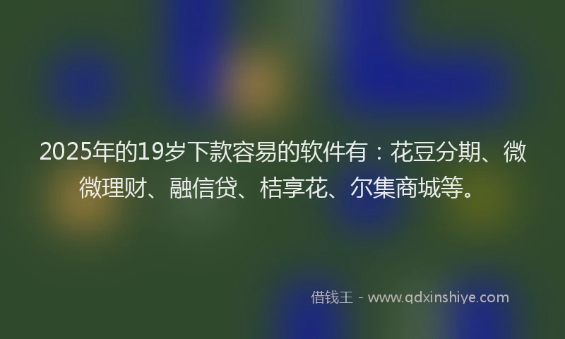 2025年的19岁下款容易的软件有：花豆分期、微微理财、融信贷、桔享花、尔集商城等。