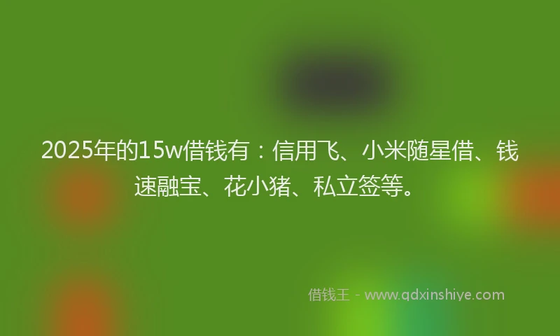 2025年的15w借钱有：信用飞、小米随星借、钱速融宝、花小猪、私立签等。