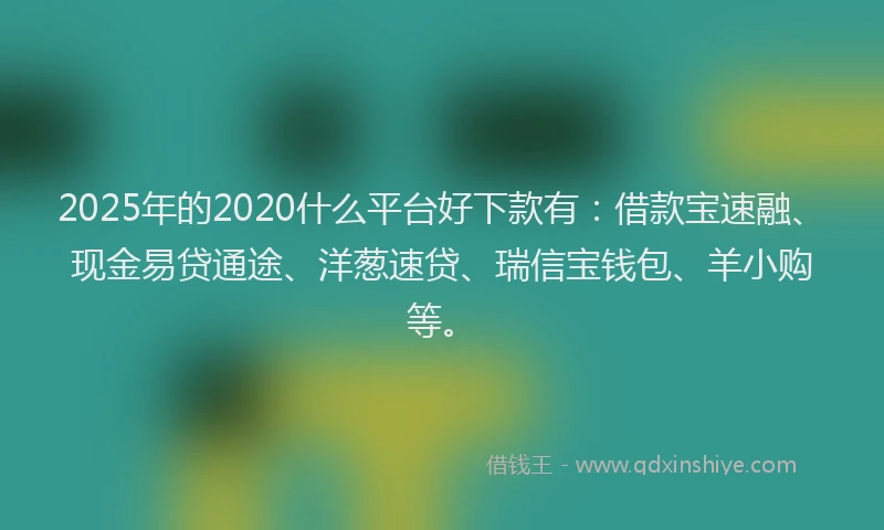 2025年的2020什么平台好下款有：借款宝速融、现金易贷通途、洋葱速贷、瑞信宝钱包、羊小购等。