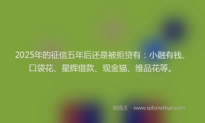 2025年的征信五年后还是被拒贷有：小融有钱、口袋花、星辉借款、现金猫、维品花等。