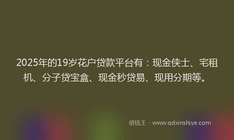 2025年的19岁花户贷款平台有：现金侠士、宅租机、分子贷宝盒、现金秒贷易、现用分期等。